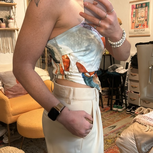 COMMENSE Colorful Printed Wrap Strapless Cropped Tank Top. Sleeveless. Size M - Picture 8 of 10